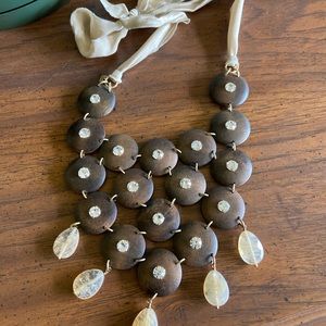 Stella & Dot Wood and Bead Bib Necklace